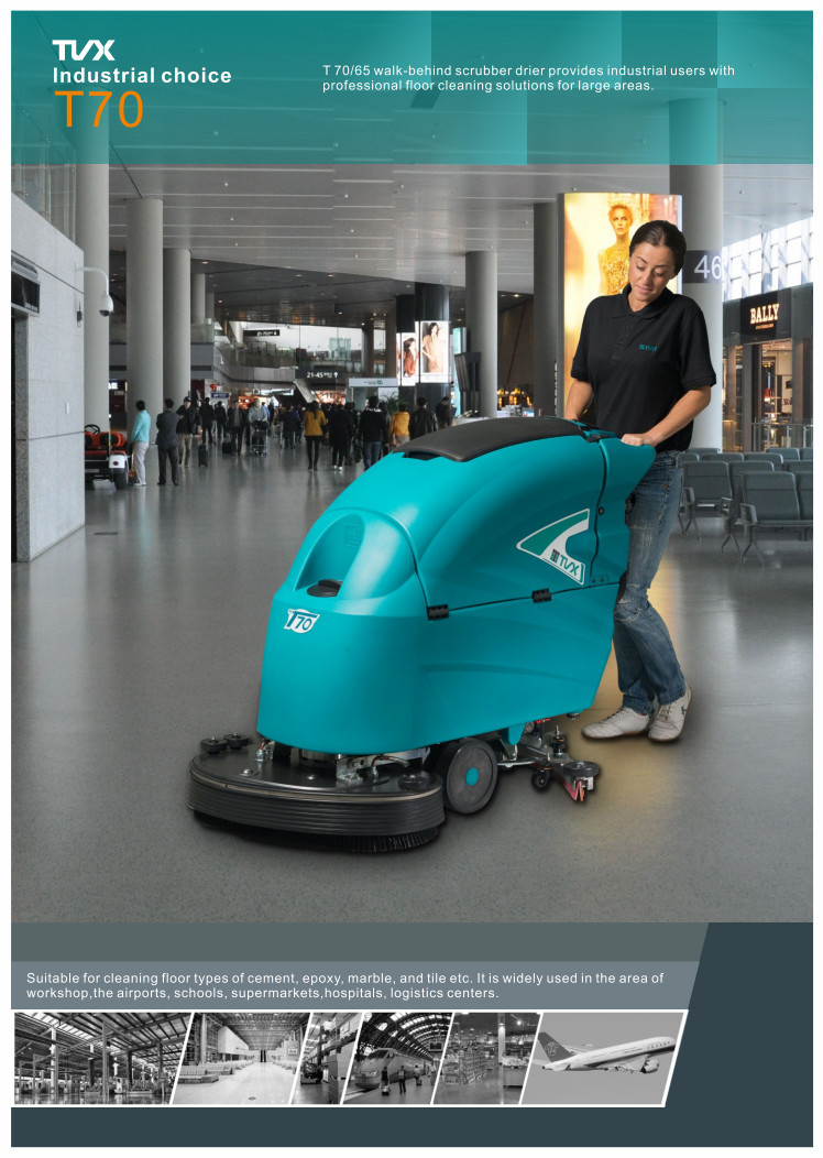 Efficient energy-saving floor scrubber with CE